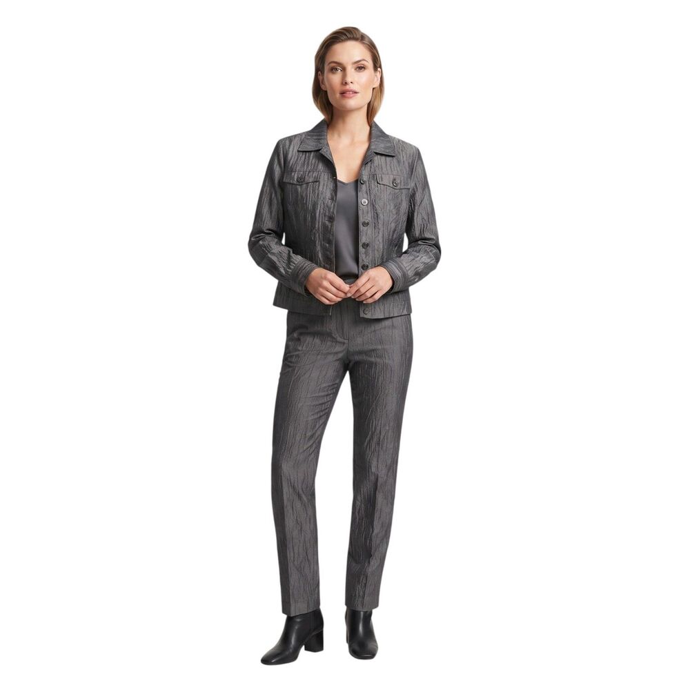 Chico's Gray Button Up Jacket Size Medium 2 Pockets Casual Outerwear Chic